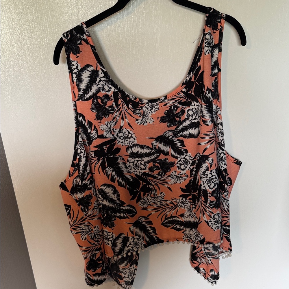Floral Sleeveless Top - Black and Peach